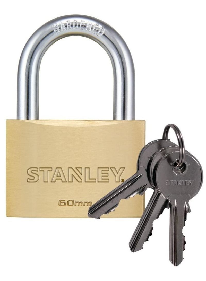 ستانلي قفل قياسي نحاسي مقاس 60 مم مع 3 مفاتيح من ستانلى - Image 1