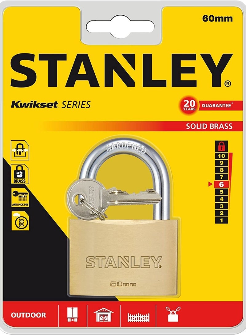 ستانلي قفل قياسي نحاسي مقاس 60 مم مع 3 مفاتيح من ستانلى - Image 3