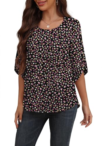 Askyes Womens Chiffon Short Sleeve Summer Tops for Women 2025 Work Business Shirts,Black Riven Floral,L - Image 4