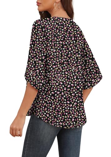 Askyes Womens Chiffon Short Sleeve Summer Tops for Women 2025 Work Business Shirts,Black Riven Floral,L - Image 2