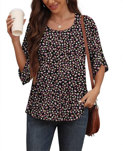 Askyes Womens Chiffon Short Sleeve Summer Tops for Women 2025 Work Business Shirts,Black Riven Floral,L - Image 3