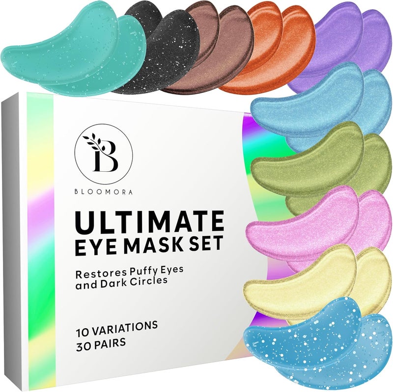 Variety Box Under Eye Gel Patches 30 PAIRS Under Eye Patches for Puffy Eyes Dark Circles Hyaluronic Acid Collagen Gel Pads for Reducing Appearance of Puffiness Increased Hydration