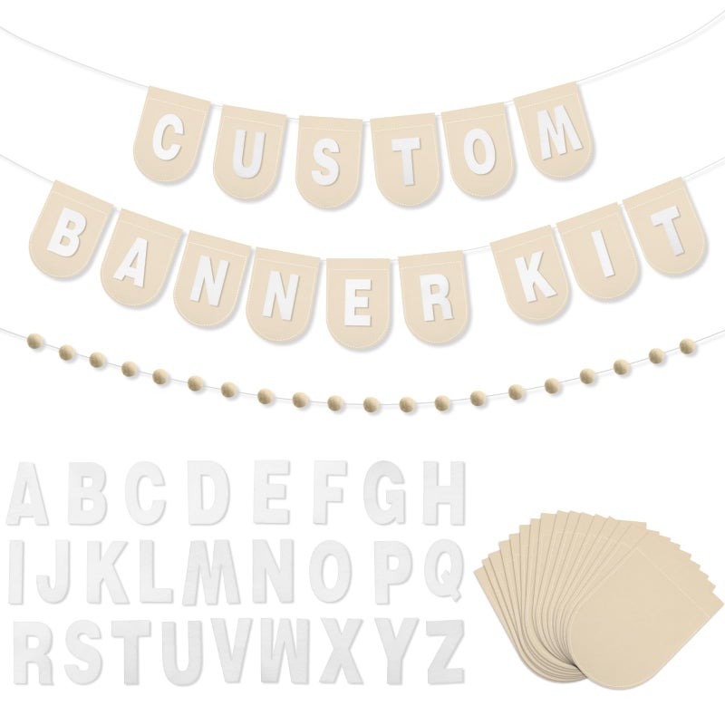 Hahafelt 125 Pcs Make Your Own Banner Kit Personalized Handmade Name Scallop Felt Banner for Baby Nurseries Kids Rooms Decor, Custom Banners for Birthday Wedding Baby Shower(Khaki) - Image 1