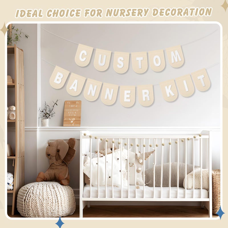 Hahafelt 125 Pcs Make Your Own Banner Kit Personalized Handmade Name Scallop Felt Banner for Baby Nurseries Kids Rooms Decor, Custom Banners for Birthday Wedding Baby Shower(Khaki) - Image 5
