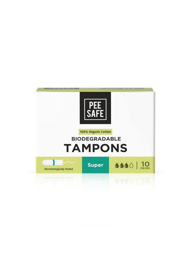 PEESAFE Pee Safe 100% Organic Tampon (Super) | Comfortable & Stain-Free Experience | Ultra Soft & Highly Absorbent | Rash & Irritation Free | Skin Friendly | FDA Approved | Pack of 10  - Image 1