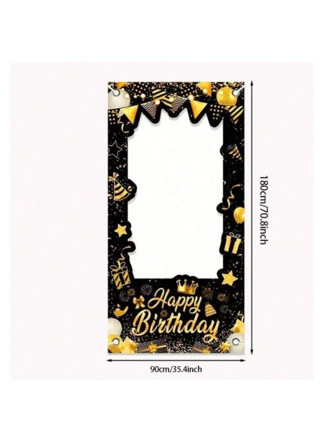 Black and gold polyester selfie frame with Happy Birthday and balloons, 180cm high and 90cm wide  - Image 4