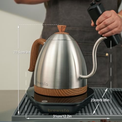 Brewista Artisan Electric Gooseneck Kettle, Water Boiler with LCD Panel, Precise Temperature Control, Fast Boiling and Keep Warm Settings for Pour-Over Coffee & Tea, Café, 1 Liter (Stainless Steel) - Image 2
