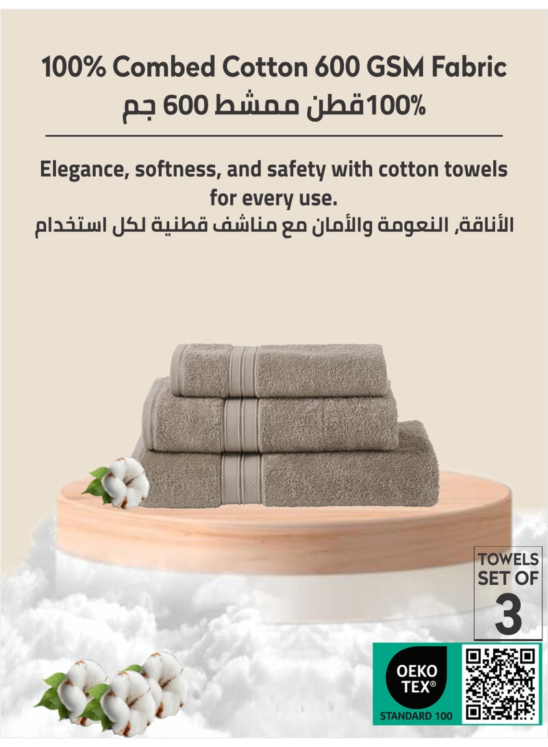 Donetella Premium Towel 3-Pcs Set, 100% Combed Cotton 600 GSM, Highly Absorbent, Quick Dry Towel Set Include 1 Bath Towel, 1 Bath Sheet, 1 Hand Towel, Best Set for Bathroom Gym, Hotel And Spa,White - Image 3