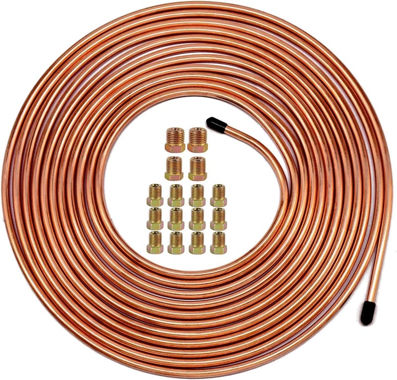 MuHize 1/4 Brake Line - Upgraded 25 Ft. Brake Line Kit(2026 New), 1/4 Flexible Copper Coated Brake Line Tube Roll(Includes 16 Inverted Flare Fittings) - Image 1