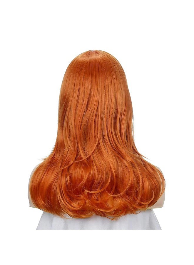 FVCENT Long Wavy Orange Wig Full Bangs Ginger Wigs Halloween Cosplay Costume Party Synthetic Wig With Purple Head bang and Green Scarf (Daphne) - Image 4