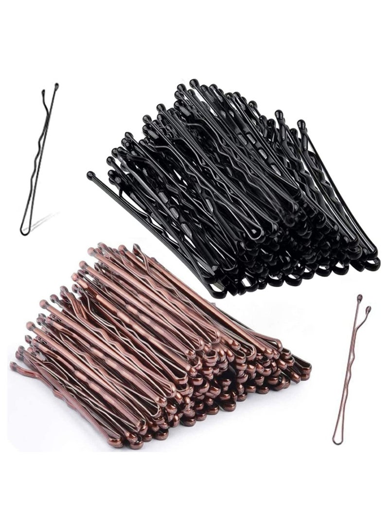 ORiTi 100 Pcs Bobby Pins, Black & Brown Color Hair Grips, Hair Pins for Women (5.5cm / 2 Inches), Metal Wavy Black Bob Pins Hair Clips, Ideal For All Hair Types - Image 1