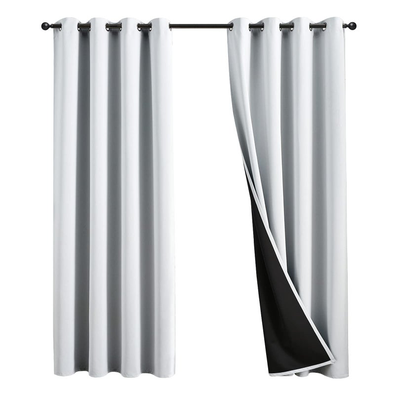 JSFLY 100 Blackout Curtains 84 inch Length for Bedroom Thick Noise Reduction Thermal Insulated Grommet Window Drapes Room Darkening Curtains for Living Room 2 Panels 52x84 inchesWhite