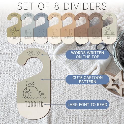 ITDYB Baby Closet Dividers for Clothes Organizer - Set of 8 Wooden Double-Sided Baby Clothes Size Dividers form Newborn to Toddler for Daily Gender-Neutral Baby Nursery Decor - Image 2
