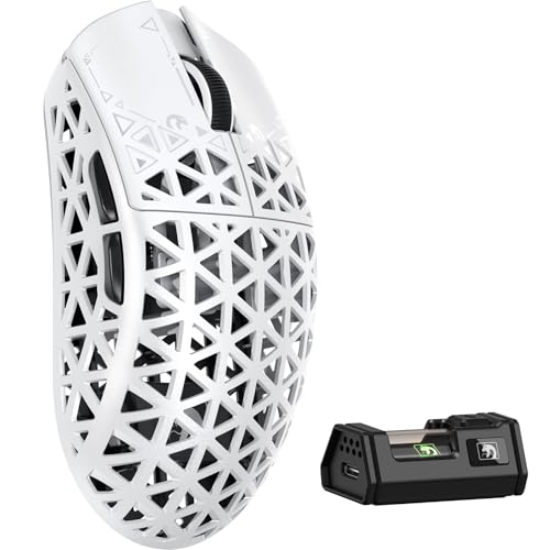 MAMBASNAKE M5 Ultra Carbon Fiber 8KHz Wireless Gaming Mouse,PAW3950 Sensor 42K DPI,39g Lightweight Tri-Mode 2.4GHz/BT/Wired Computer Mice,Web Driver Support,for Win/Mac/FPS/MOBA/Esports-White (A) - Image 1