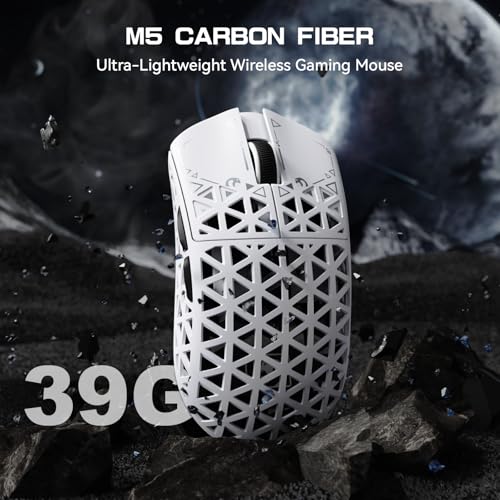 MAMBASNAKE M5 Ultra Carbon Fiber 8KHz Wireless Gaming Mouse,PAW3950 Sensor 42K DPI,39g Lightweight Tri-Mode 2.4GHz/BT/Wired Computer Mice,Web Driver Support,for Win/Mac/FPS/MOBA/Esports-White (A) - Image 4
