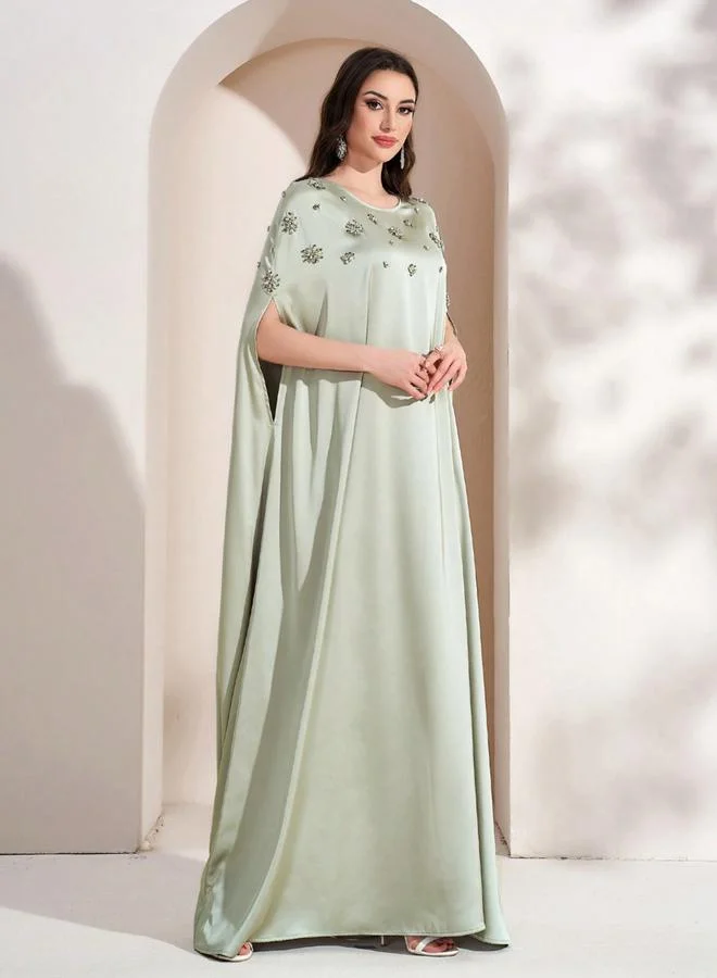 تايك تو Women'S Embellished Round Neck Batwing Sleeve Maxi Dress