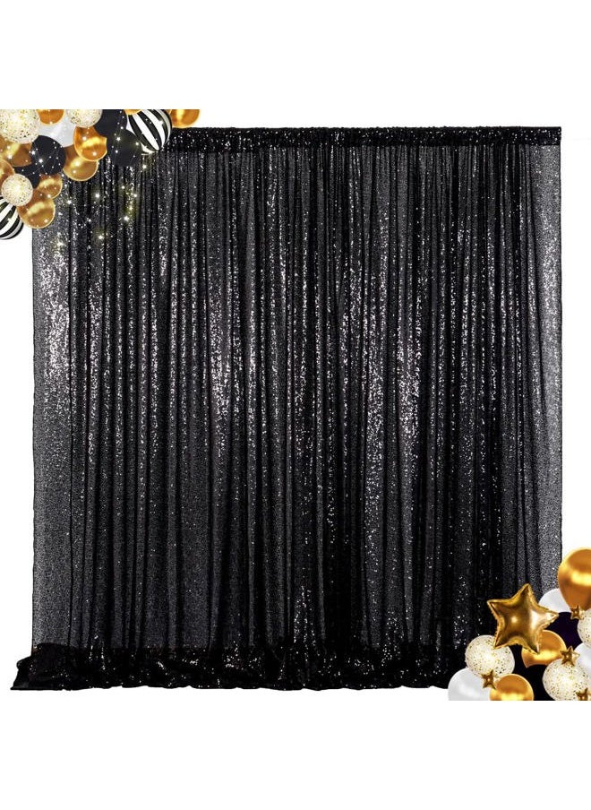 ShinyBeauty 7FTx7FT-Black-Shimmer Sequin Backdrop Curtains Sequins Photography Backdrops for Party  - Image 1