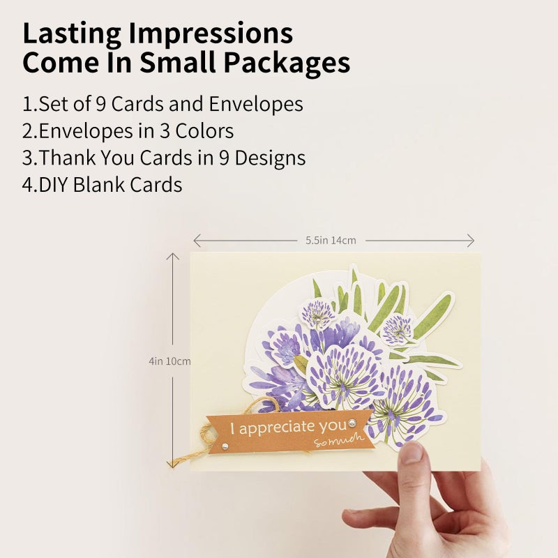 CREATIVETREES DIY Card Making Kit for Adults Flower Appreciation -Themed & Thank You Cards with Envelopes for Birthdays, Weddings, Teachers, Parents, and Gift Giving (9 Sets) - Image 2