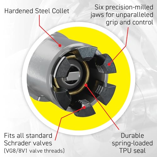LockNFlate Locking Air Chuck - Six Steel Jaws Lock onto Any tire Valve - Won't Leak or pop Off - Rated to 150 PSI - Closed Flow - Image 5