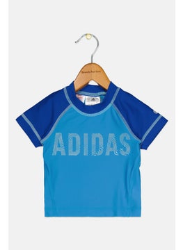 Toddlers Boy Brand Logo Short Sleeve Rashguard , Light Blue