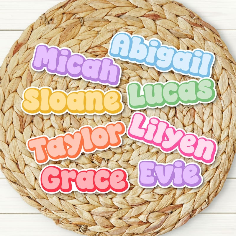 Personalized Name Stickers Orange 1in Custom Name Decals Glossy Waterproof Paper Labels for Water Bottles Laptops Supplies Tumblers Back to School Gift Shower Tech Accessories A Z Multicolor Initials - Image 1