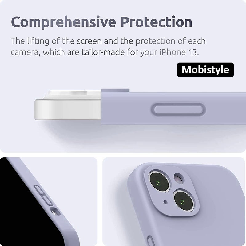 Mobistyle غطاء مصمم لجهاز آيفون 13 من السيليكون السائل الناعم، نحيف، واقي من الصدمات مع بطانة ميكروفايبر مضادة للخدش (رمادي) - Image 4