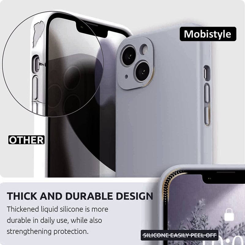 Mobistyle غطاء مصمم لجهاز آيفون 13 من السيليكون السائل الناعم، نحيف، واقي من الصدمات مع بطانة ميكروفايبر مضادة للخدش (رمادي) - Image 2