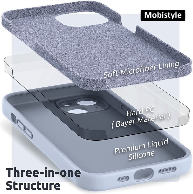Mobistyle غطاء مصمم لجهاز آيفون 13 من السيليكون السائل الناعم، نحيف، واقي من الصدمات مع بطانة ميكروفايبر مضادة للخدش (رمادي) - Image 3