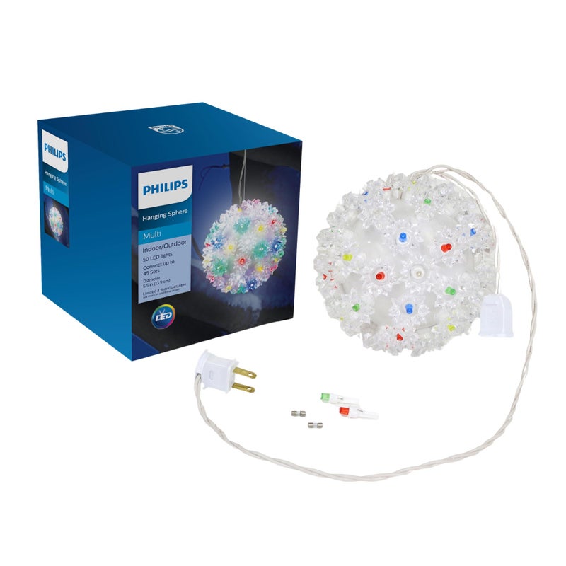 PHILIPS Multicolor 55 Hanging Sphere Light with 50 LED Bulbs UL Listed for IndoorOutdoor Use 50 Mini LED Bulbs in Hanging Ball Winter Decoration for Parties