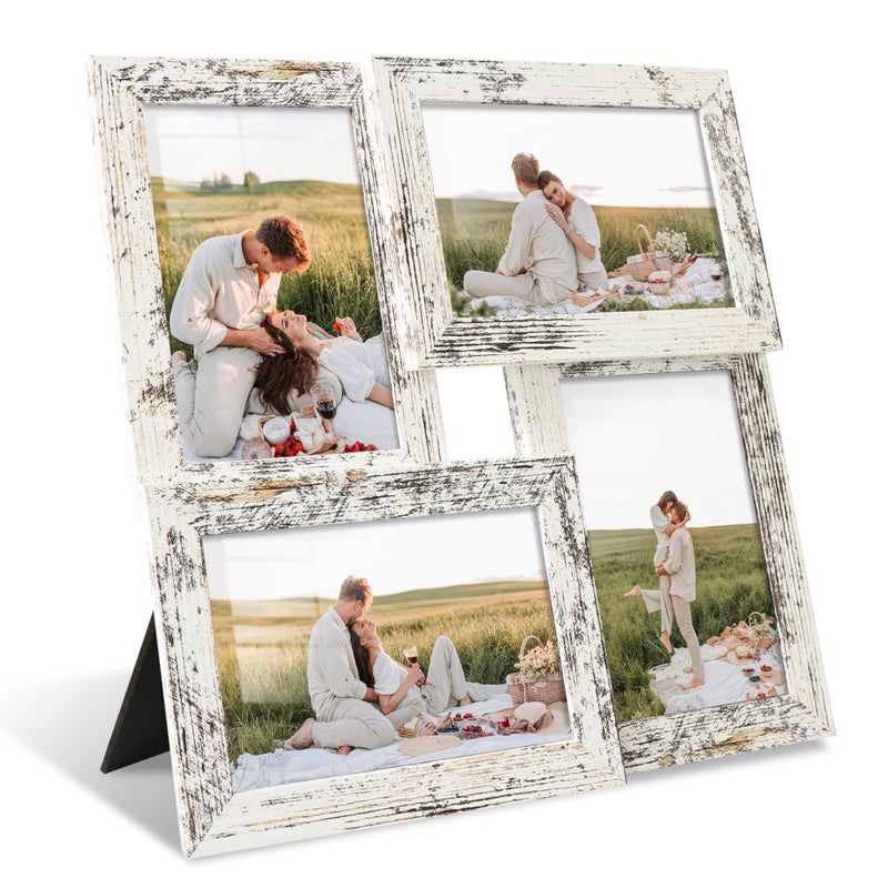 YESKAY 4x6 Collage Picture Frames Set of 1, Multi Family Photo Frame with Real Glass, Displays Four 4x6 Photo, Wall Decor Wall Hanging or Tabletop, Distressed White - Image 1