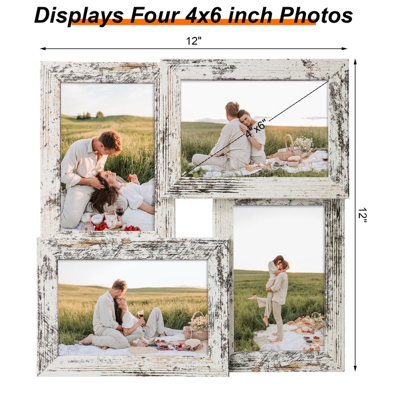 YESKAY 4x6 Collage Picture Frames Set of 1, Multi Family Photo Frame with Real Glass, Displays Four 4x6 Photo, Wall Decor Wall Hanging or Tabletop, Distressed White - Image 5