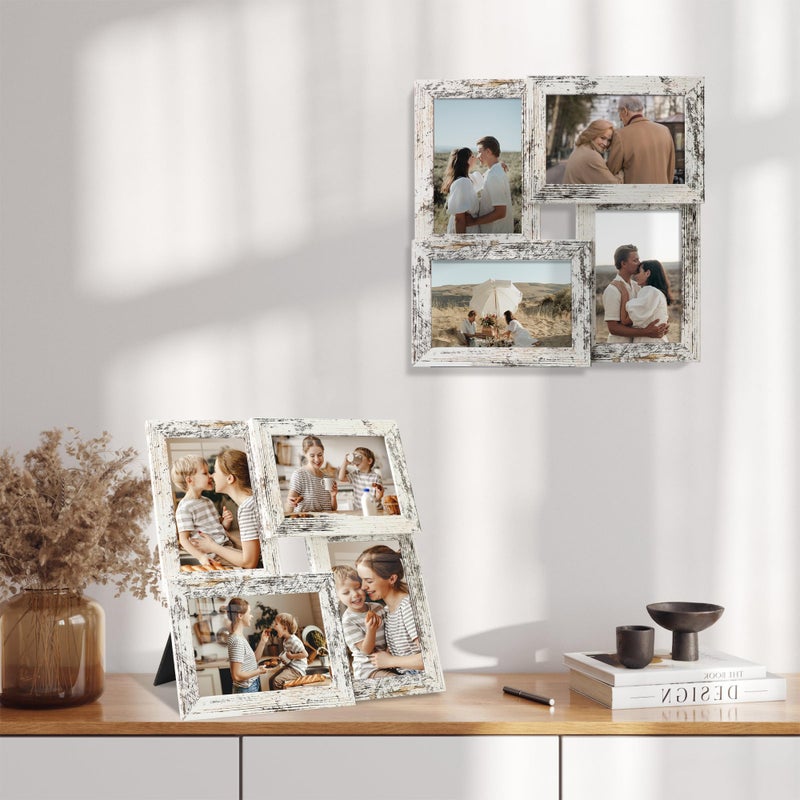 YESKAY 4x6 Collage Picture Frames Set of 1, Multi Family Photo Frame with Real Glass, Displays Four 4x6 Photo, Wall Decor Wall Hanging or Tabletop, Distressed White - Image 2