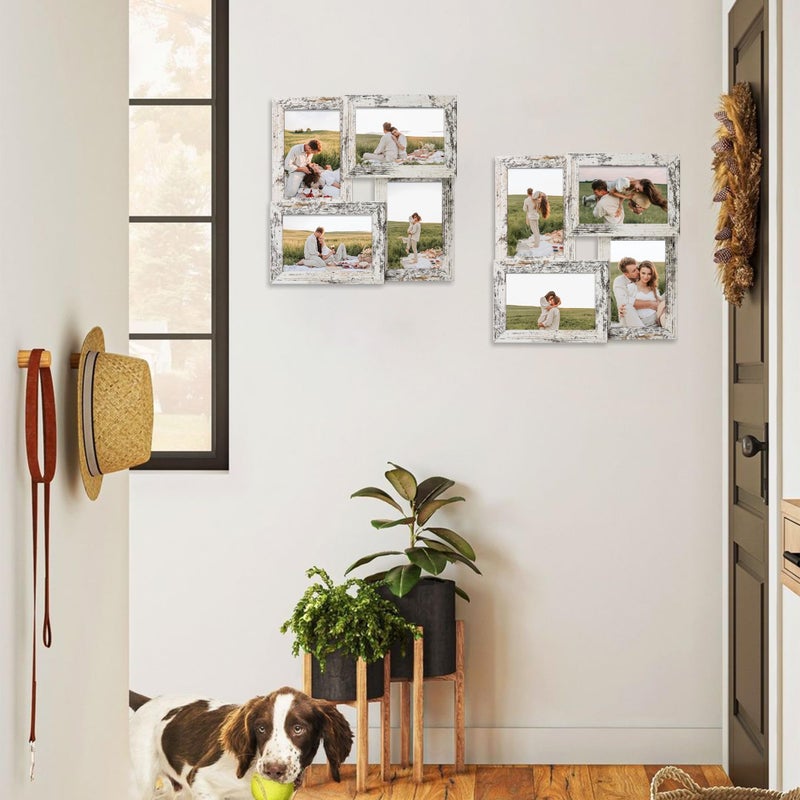 YESKAY 4x6 Collage Picture Frames Set of 1, Multi Family Photo Frame with Real Glass, Displays Four 4x6 Photo, Wall Decor Wall Hanging or Tabletop, Distressed White - Image 4