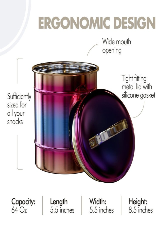 Amici Home Rainbow Metal Storage Canister | Dry Food Storage Container | Airtight Lid | 64 Ounce Capacity | Modern Home Décor | Decorative Metal Canister for Kitchen Countertop (Large) - Image 4