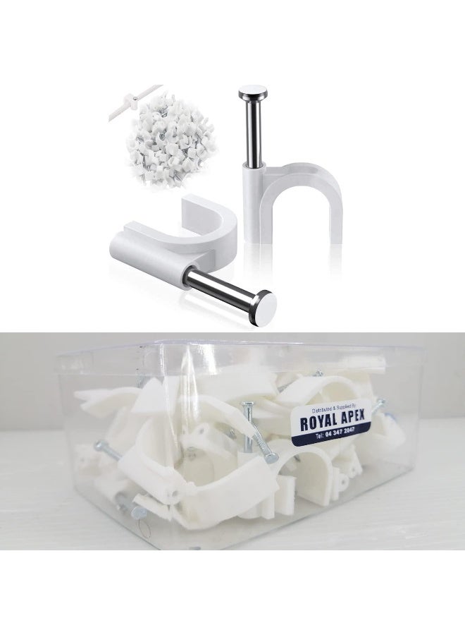 Royal Apex Electrical Cable Wire Round Clips, Steel Nails Tacks Holder For Organizing Electric Wires Cables Lines - White (22Mm - 50Pcs) - Image 1