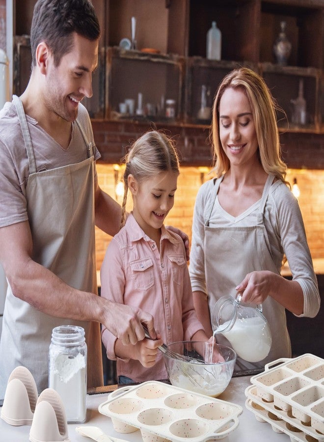 Yiyiring مجموعة صواني خبز سيليكون من يييرينغ مكونة من 7 قطع، تتضمن 4 قوالب (رغيف، مافن، مافن صغير، دائري)، ملعقة مسطحة، فرشاة معجنات مزدوجة الرأس، قفازات فرن غير لاصقة، مثالية للكب كيك، البراونيز، والخبز، بتصميم كونفيتي. - Image 5