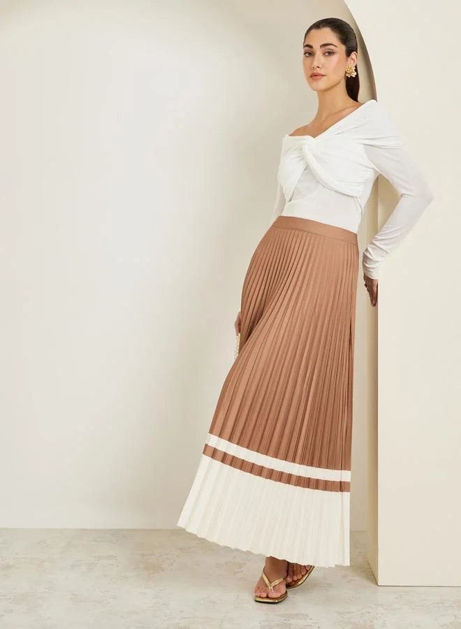 Brown Pleated Maxi Skirt