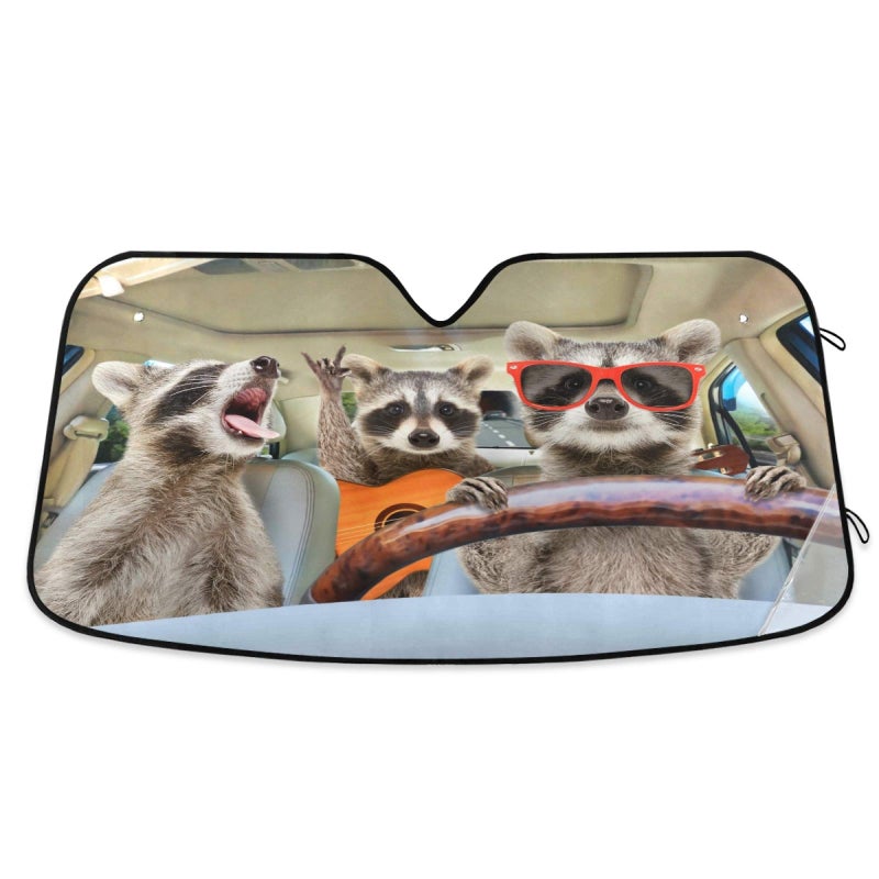 Raccoon Driving Car Windshield Sun Shade Truck Sunshade Car Shield Shade Visor Cover Reflective UV Rays Protector Keep Your Vehicle Cool Foldable for Car Truck SUV