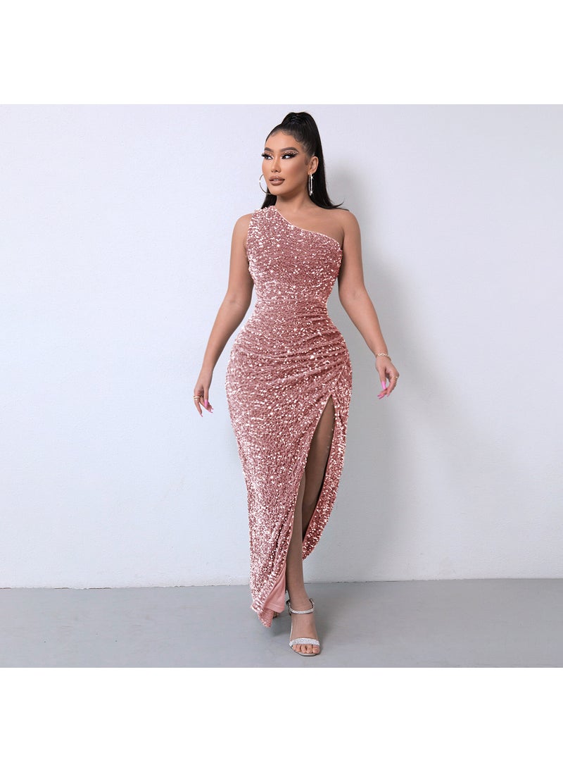 Generic - 2024 Summer Sequin Sleeveless Slit Ankle-Length Bodycon Dress White - Image 1