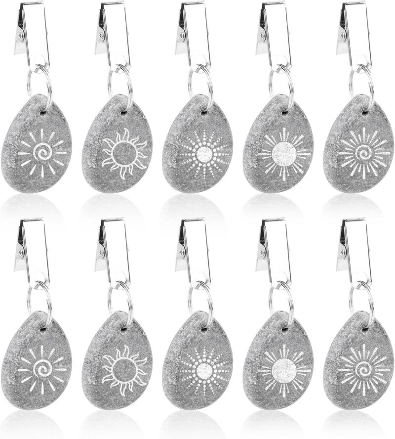 Tablecloth Weights 10-Piece Natural Marble - Rust-Resistant Metal Clip Sun-Engraved Teardrop Weights For Outdoor Garden Backyard Camping Patio Indoor Dining - Image 2