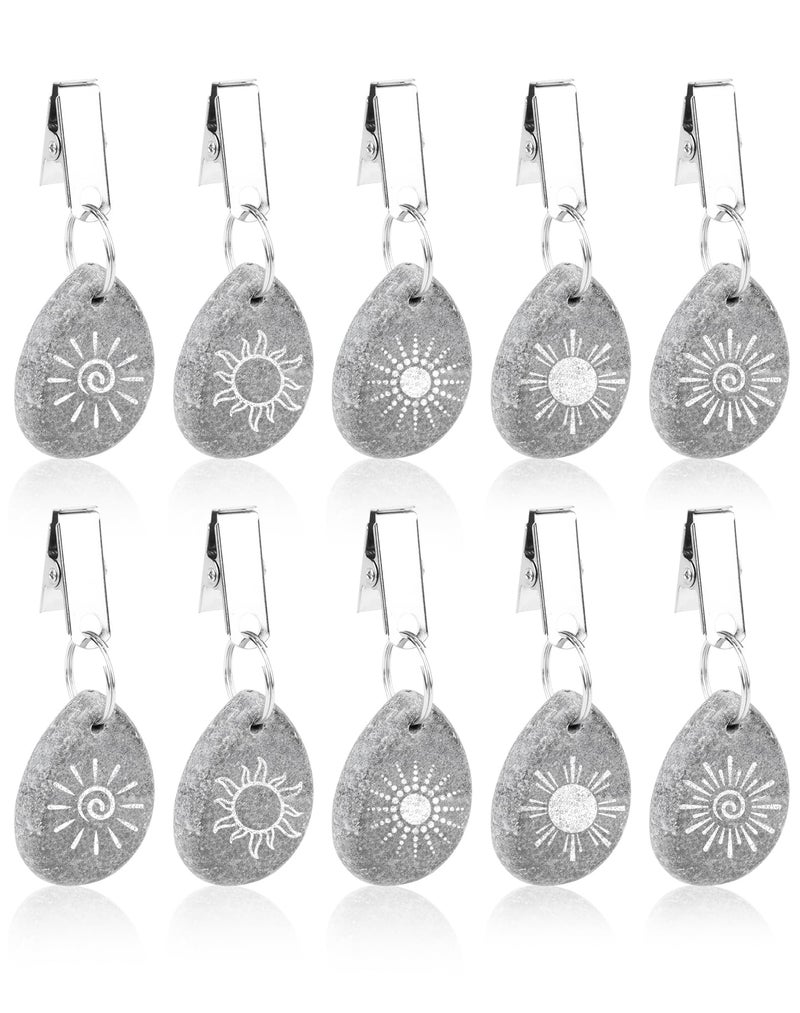 Tablecloth Weights 10-Piece Natural Marble - Rust-Resistant Metal Clip Sun-Engraved Teardrop Weights For Outdoor Garden Backyard Camping Patio Indoor Dining - Image 1