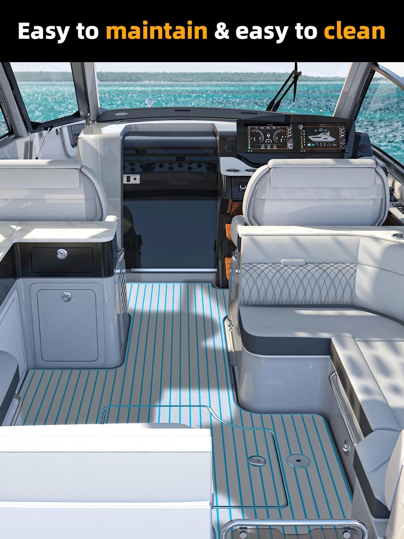 FOCEAN Boat Flooring EVA Foam Boat Decking Faux Teak Marine Flooring Marine Mat Sheet for Motorboat RV Yacht Kayak Surfboard, 94.5''x 15.7'', Grey with Blue Lines - Image 5