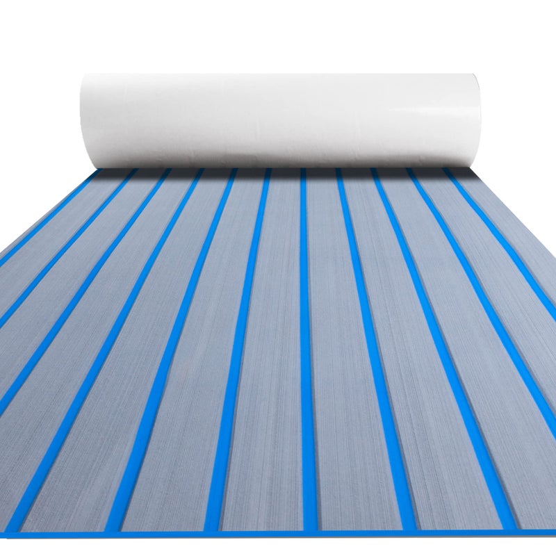 FOCEAN Boat Flooring EVA Foam Boat Decking Faux Teak Marine Flooring Marine Mat Sheet for Motorboat RV Yacht Kayak Surfboard, 94.5''x 15.7'', Grey with Blue Lines - Image 1