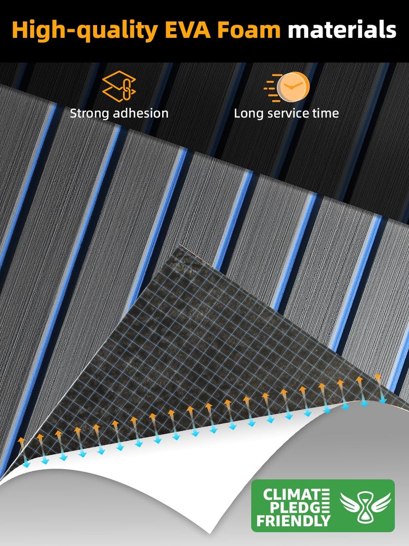 FOCEAN Boat Flooring EVA Foam Boat Decking Faux Teak Marine Flooring Marine Mat Sheet for Motorboat RV Yacht Kayak Surfboard, 94.5''x 15.7'', Grey with Blue Lines - Image 2