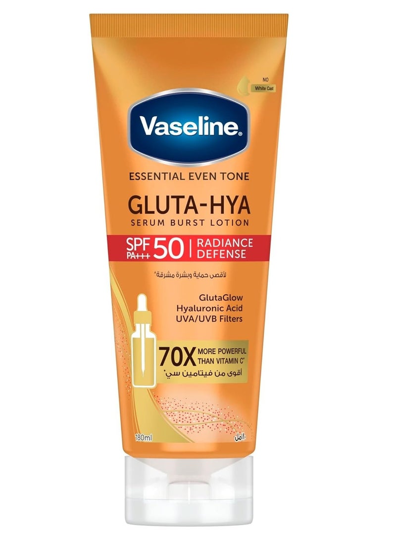 Vaseline Gluta-Hya Serum Burst Lotion Radiance Defense SPF 50 PA+++ 180ml - Image 1