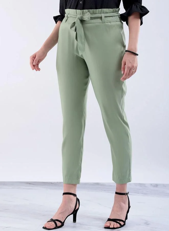 Freehand Freehand Women Green Slim Fit Solid Trousers