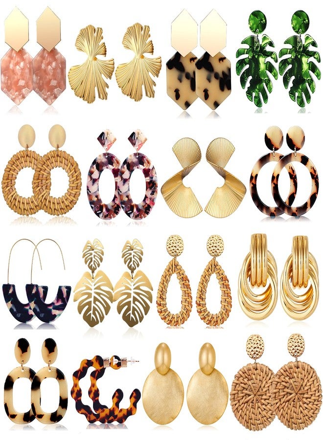 FIFATA Statement Earrings for Women Rattan Earrings Big Gold Geometric Drop Dangle Earrings Set Beach Essentials Hypoallergenic for Sensitive Ears - Image 1