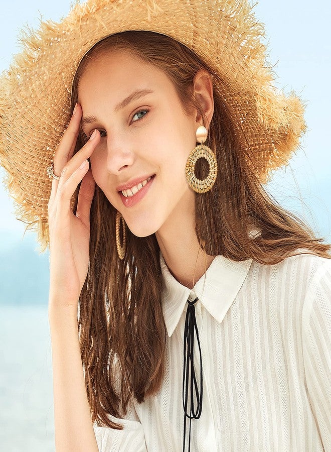 FIFATA Statement Earrings for Women Rattan Earrings Big Gold Geometric Drop Dangle Earrings Set Beach Essentials Hypoallergenic for Sensitive Ears - Image 5