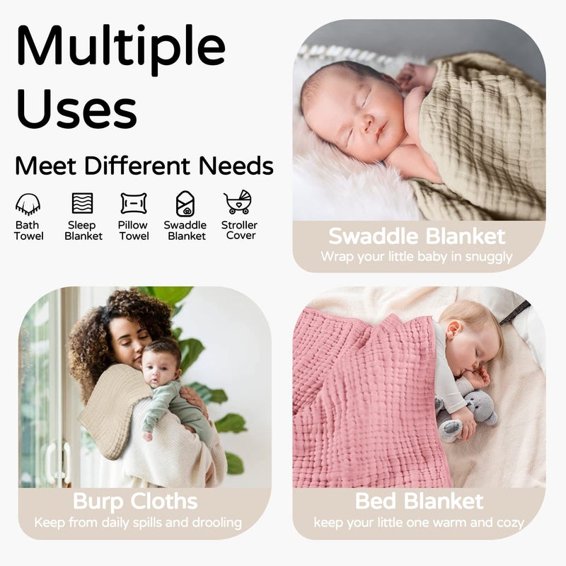 Yoofoss Hooded Baby Towels for Newborn 2 Pack 100% Muslin Cotton Baby Bath Towel with Hood for Babies, Infant, Toddler and Kids, Large 32x32Inch, Soft and Absorbent Newborn Essential - Image 3