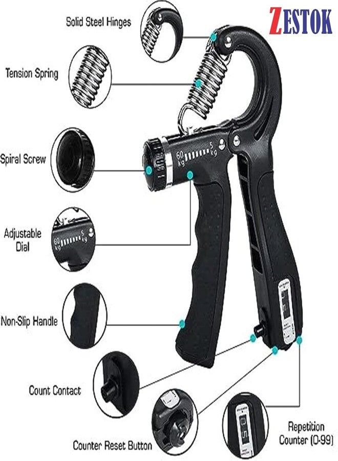 ZESTOK Adjustable Hand Grip Strengthener, Hand Gripper for Men & Women for Gym Workout Hand Exercise Equipment to Use in Home for Forearm Exercise, Finger Exercise, Wirst stronger (Black) - Image 2